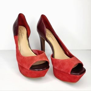New. Jessica Simpson Red Suede Crimson leather platform heels.